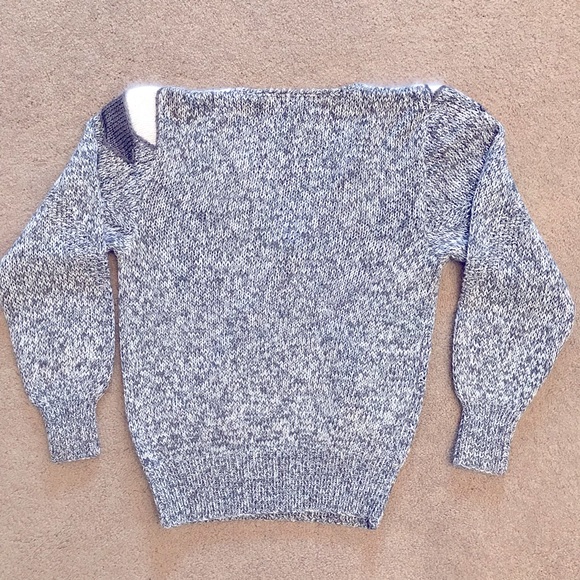 Vintage 80s Nannell Sweater Womens Small Grey White V Neck Angora Hand Knit - Picture 3 of 7